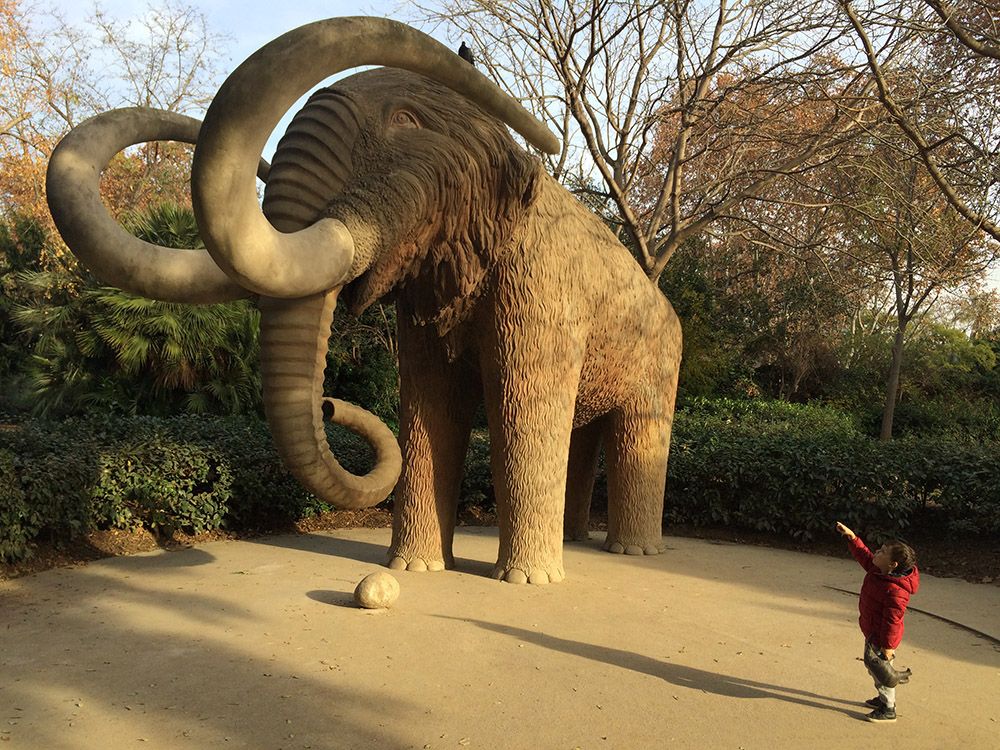 Mammoth statue in Ciutadella Park in Barcelona, Spain