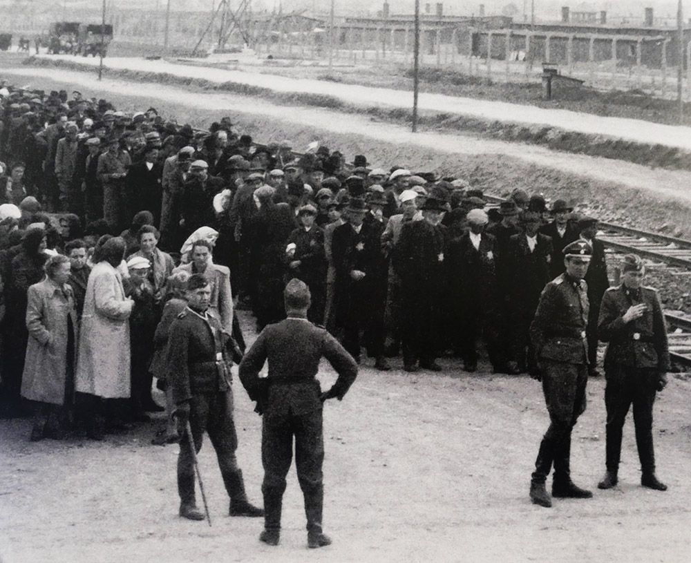 Old picture of arrival of deported Jews, Auschwitz Birkenau, Poland
