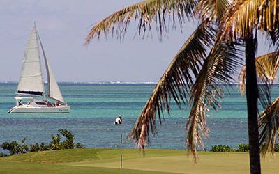 Playing golf in Mauritius