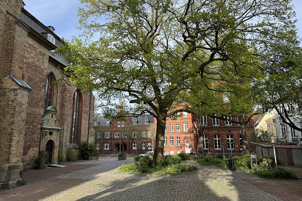 Square in Flensburg with church